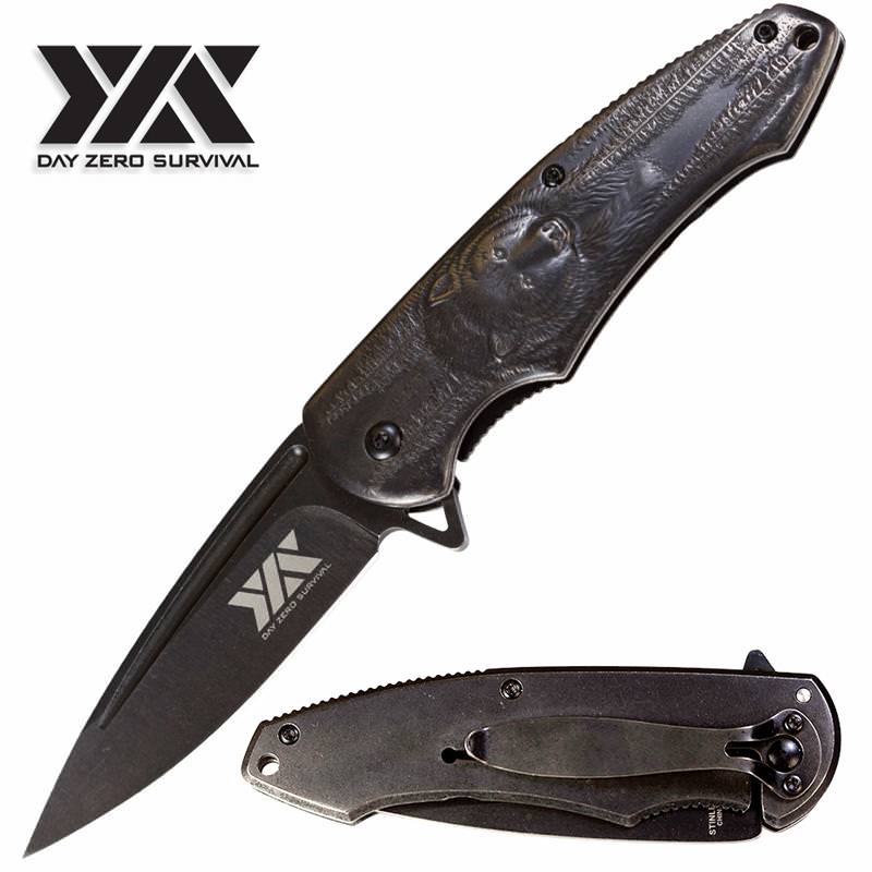 7 3/4" Stonewashed Assisted Opening Pocket Knife with 3-D Bear Handle Design - Tophatter's Army Products & Self Defense Collectible Weapons - Tophatter Daily Deals
